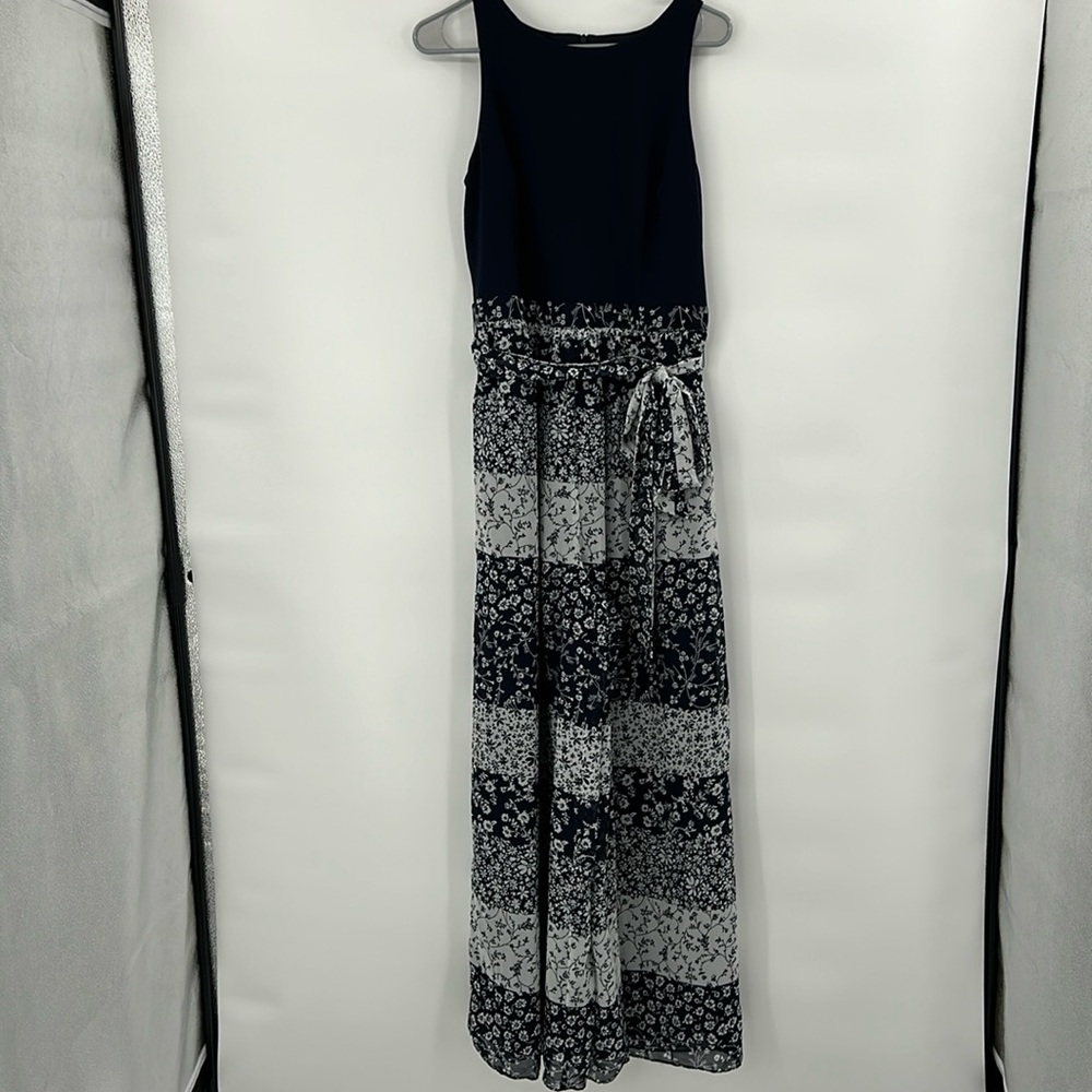 Vince Camuto Womens Sleeveless Wide Leg Jumpsuit Size 12 Navy Blue Floral‎ Flowy